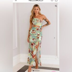 Hello Molly Elegant Multicolor One-Shoulder Dress